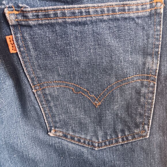 Vintage 1970's 36x30 Levis 646 0217 Denim Bellbottom Orange Tab Jeans Talon 42 - Picture 13 of 16